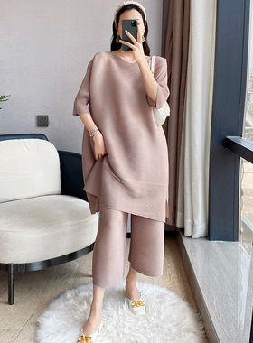 H褶皱春夏时尚洋气两件套时尚减龄显瘦遮肉阔腿裤套装春秋