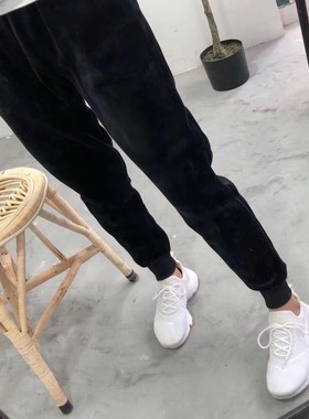 TimeMing加绒加厚运动裤金丝绒宽松秋冬男女老少双面绒束脚裤子