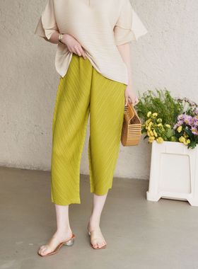 春之2024春夏秋三季可穿高端褶皱大码宽松休闲哈伦裤八分裤