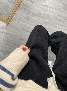 C超显瘦显高秋冬季加绒加厚不起球雪尼尔松紧系带阔腿裤直筒裤女