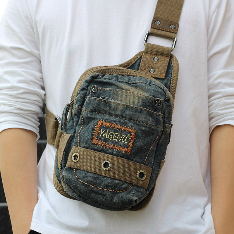 胸包新款牛仔布包潮流斜挎包复古帆布单肩包时尚怀旧男士休闲小包,箱包皮具/热销女包/男包,男士包袋,淘宝优惠券,粉丝福利购,淘宝优惠卷