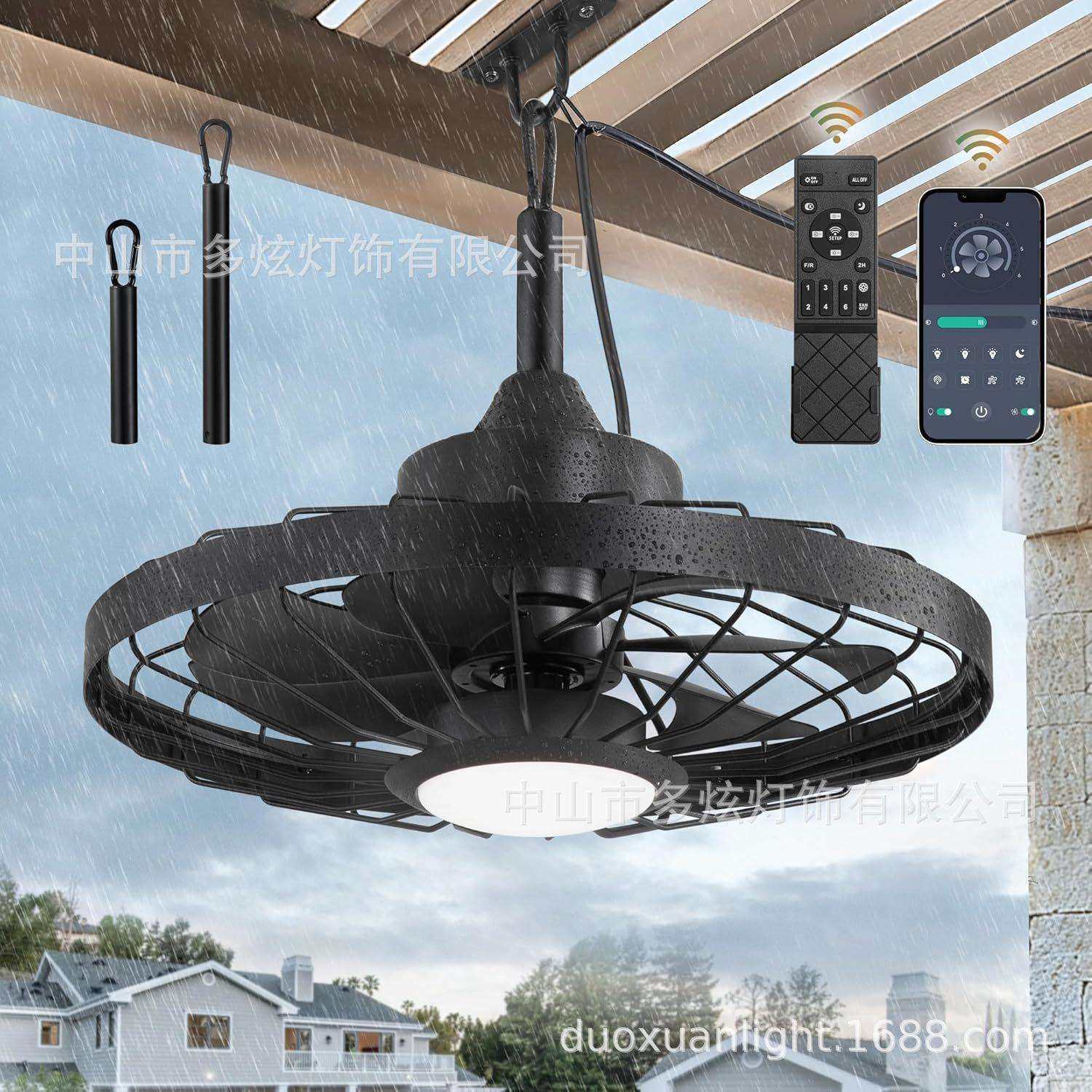 跨境亚马逊110v户外风扇吊灯北欧电扇灯餐厅客厅阳台静音吸顶灯
