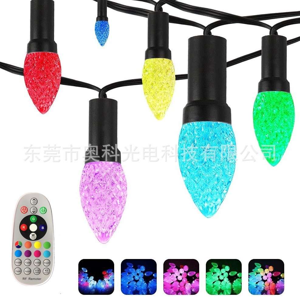 太阳能5V48FT双排线C9双芯草莓25灯 跨境工厂货源 幻彩庭院花园节