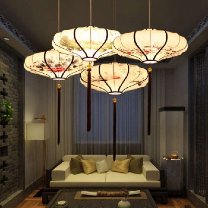 中国风新中式吊灯仿古手绘水墨画灯笼酒店餐厅创意古典茶楼工程灯