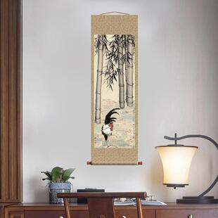 徐悲鸿竹报平安图卷轴挂画仿古画复制品花鸟画名人字画玄关装饰画