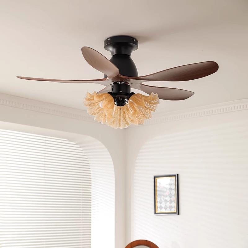 美式复古铃兰花朵风扇灯中古吊扇灯卧室灯静音2025新款餐厅网红灯