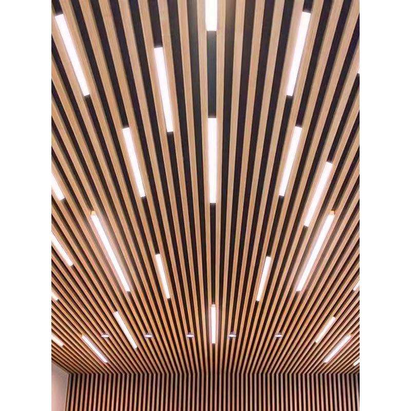 长条灯木纹色led办公室吊灯方通灯7公分吸顶吊线灯商用铝材条形灯