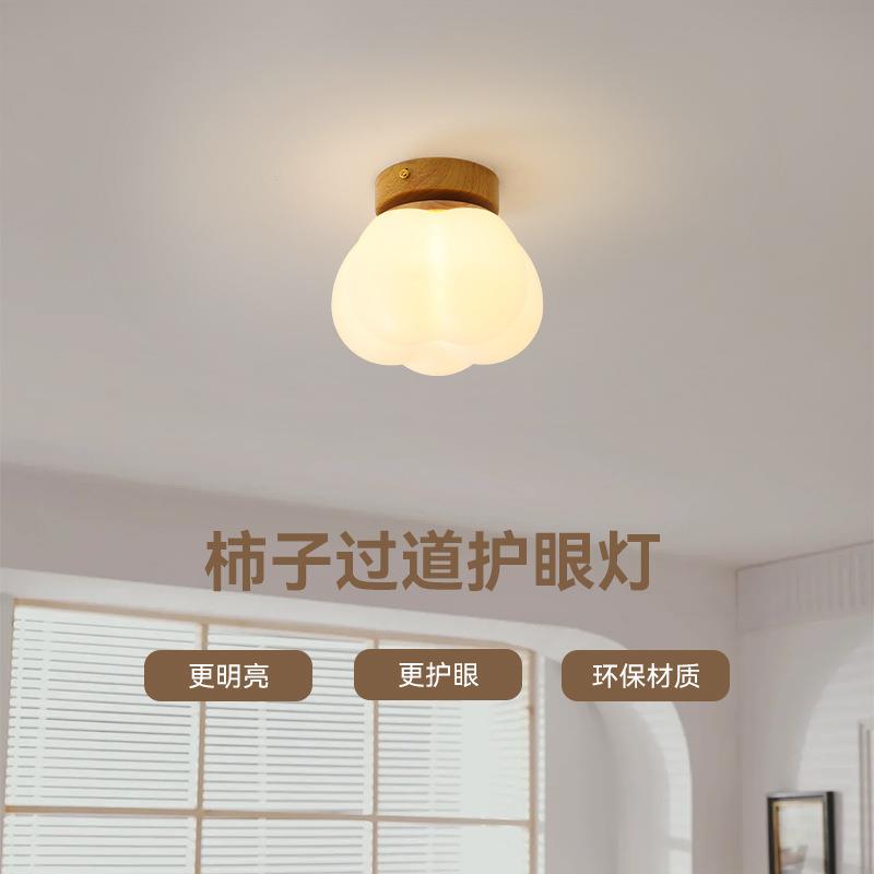 过道走廊阳台柿子壁灯原木风卧室床头小吊灯吸顶法式奶油风玄关灯