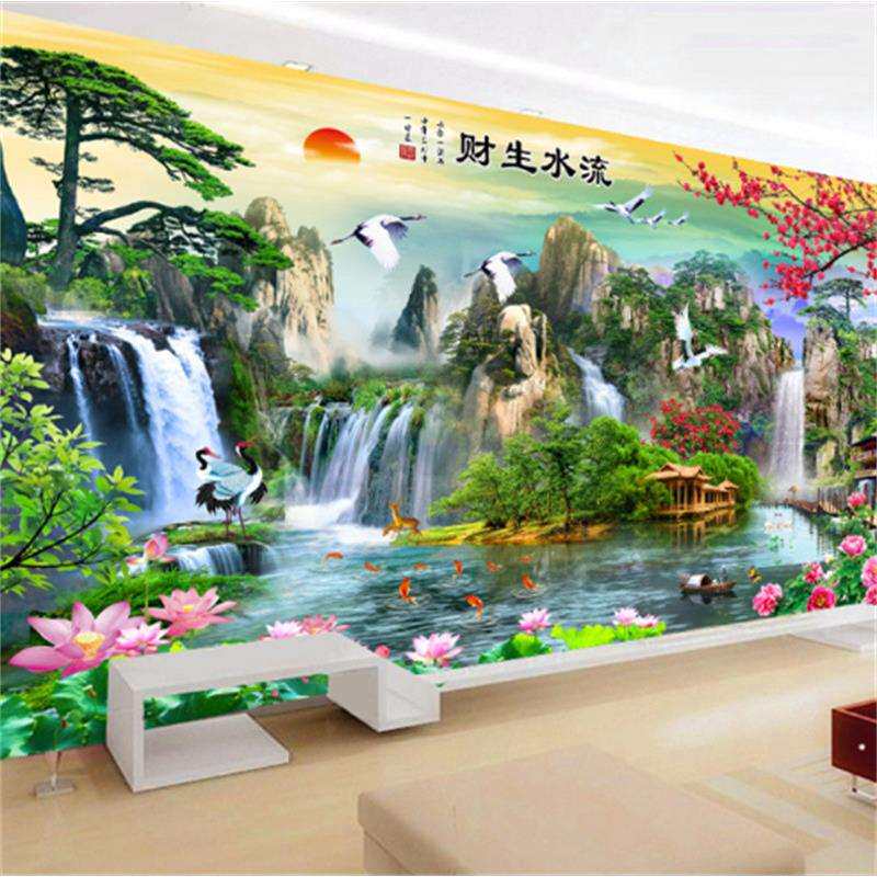 新款钻石画流水生财满钻风景山水迎客松客厅大幅贴钻钻石绣