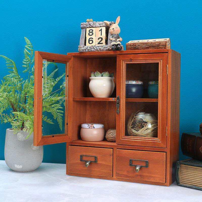 复古实木多功能桌面收纳盒玻璃储物柜多层整理带抽屉书桌置物架,手表,配件,淘宝优惠券,粉丝福利购,淘宝优惠卷