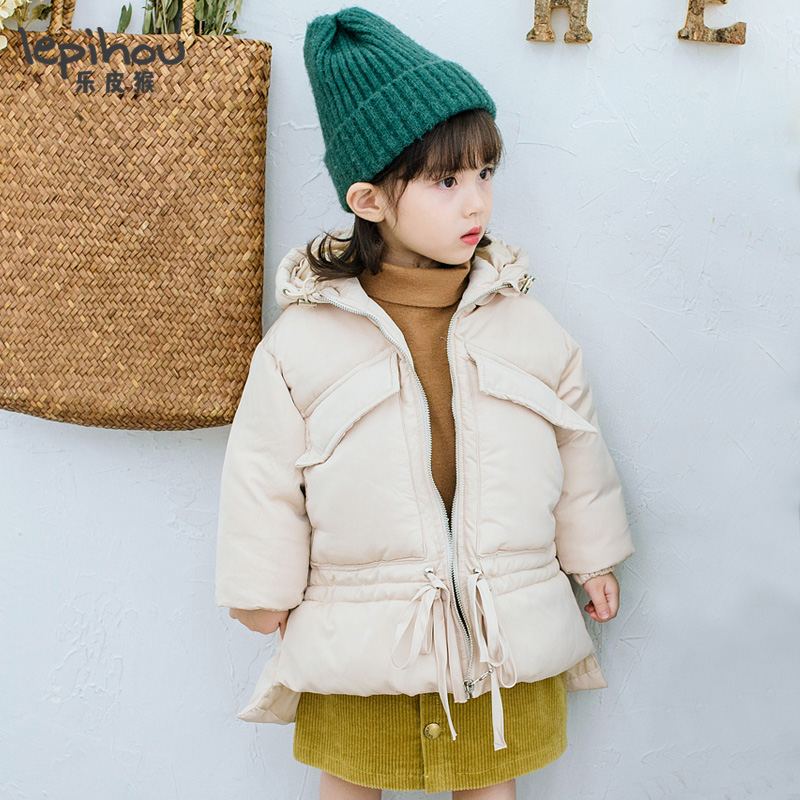 乐皮猴女童冬装新款中长棉服女宝棉衣棉外套1-4岁中童保暖厚连帽