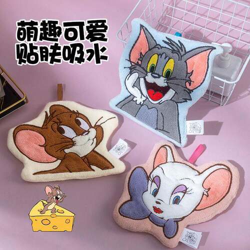 Tom and Jerry正版猫和老鼠擦手巾珊瑚绒可挂式擦手毛巾厨房抹布