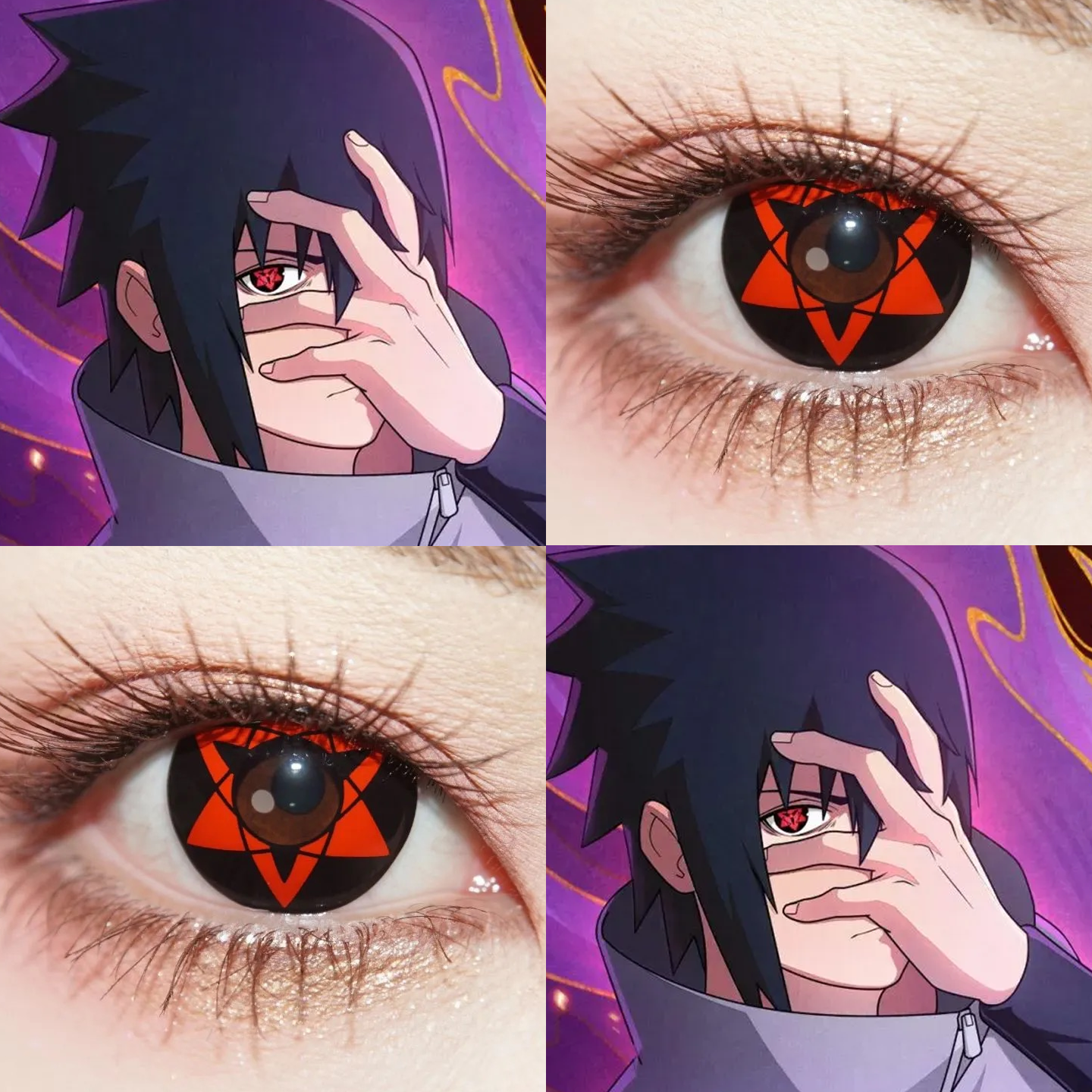 宇智波佐助cos美瞳半年抛火影忍者永恒万花筒三勾玉写轮眼舒bs