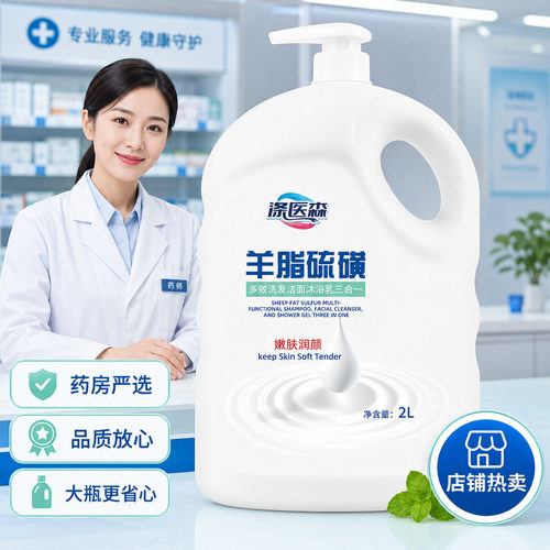 【2L装】羊脂硫磺三合一官方旗舰店正品沐浴露洁面洗发洗脸皂0CL