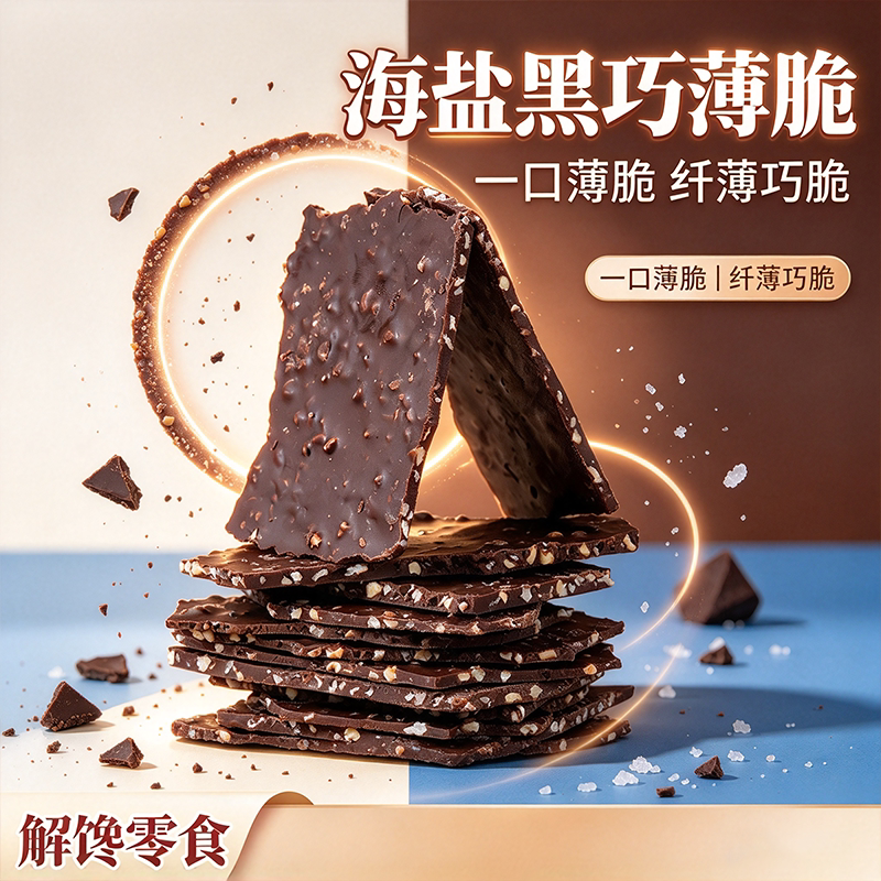 海盐黑巧薄脆巴旦木椰子薄片坚果巧克力纯可可脂茶点心小零食品FC