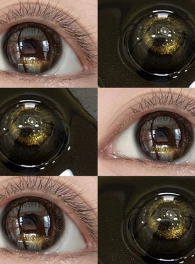 鎏金黑美瞳半年抛金粉细闪纯欲黑色大小直径隐形眼镜正品官网5ST