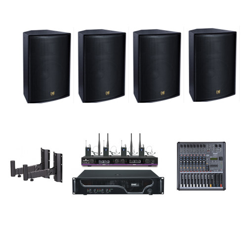 定制方案12寸专业音箱4通道专业功放8路调音台无线麦克风2手2领夹