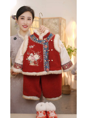 现货【长乐】SC781女童冬季新中式加绒夹棉加厚国风拜年服套装