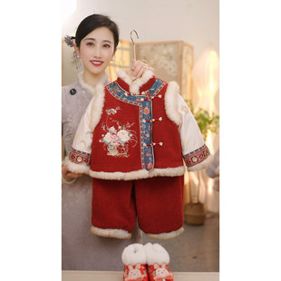 现货【长乐】SC781女童冬季新中式加绒夹棉加厚国风拜年服套装