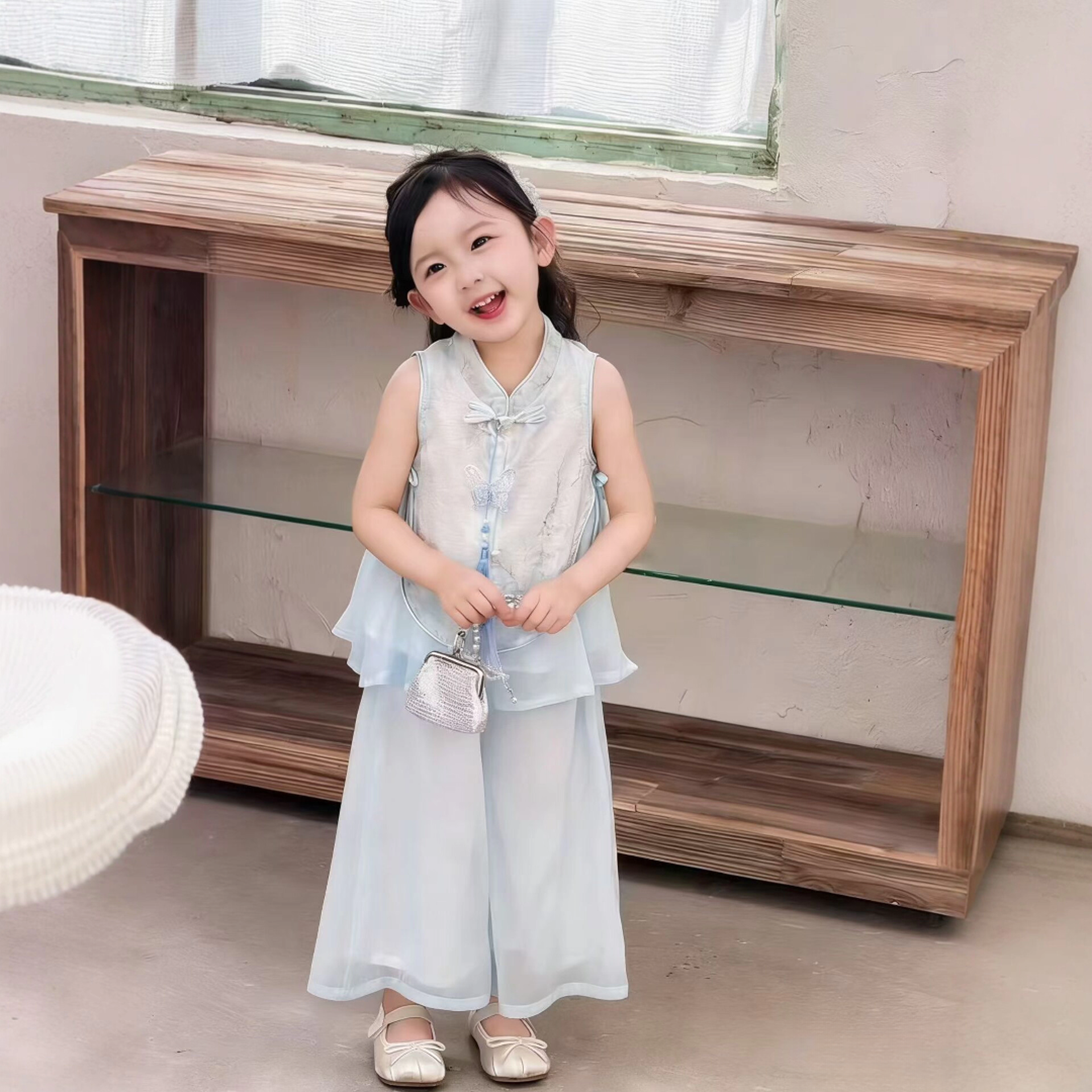 现货【云舒】ZC090女童夏季新中式国风透气清凉两件套套装