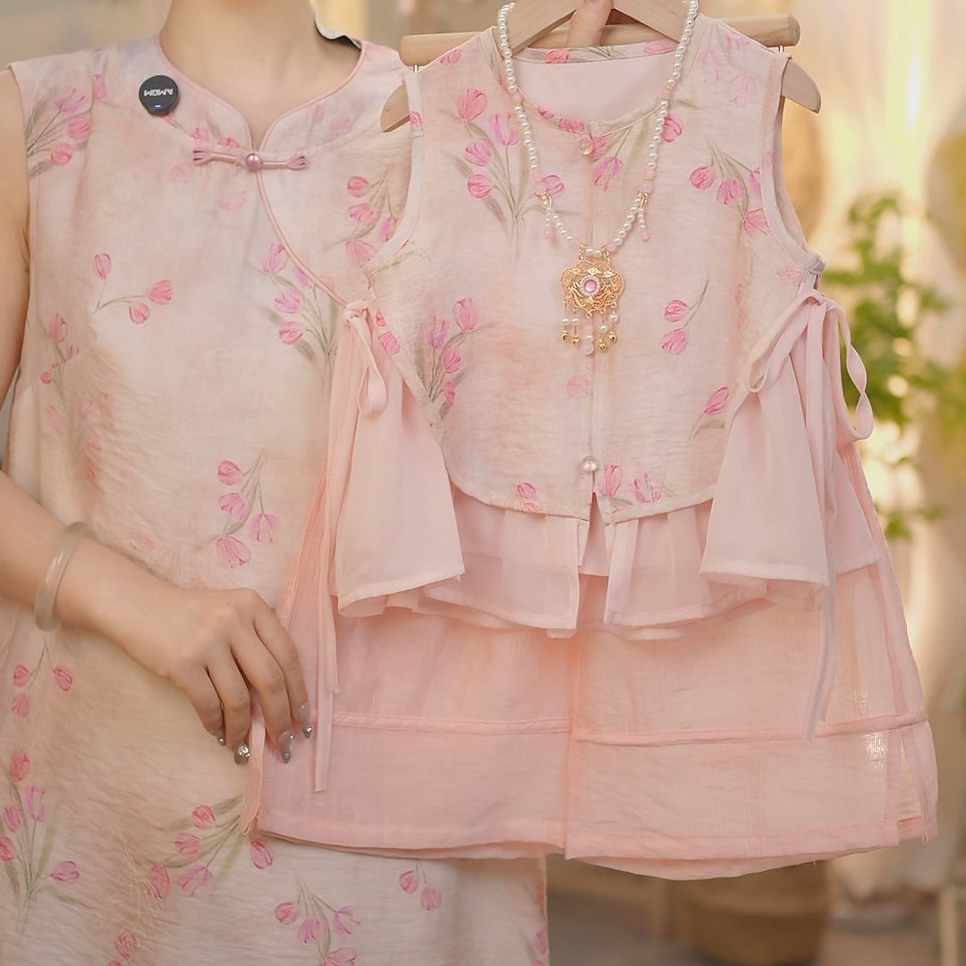 现货【胭脂扣】（不带挂饰）SC392女童夏季新中式郁金香国风套装