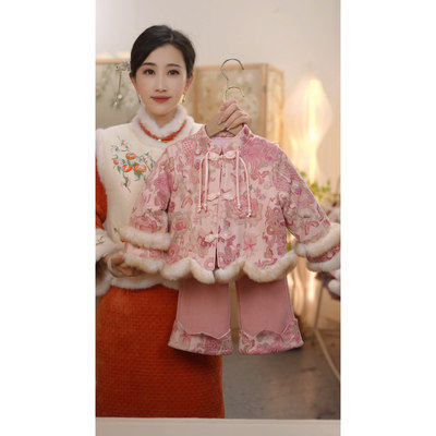 现货【若曦】SC838女童冬季国风加绒夹棉加厚新中式套装拜年服