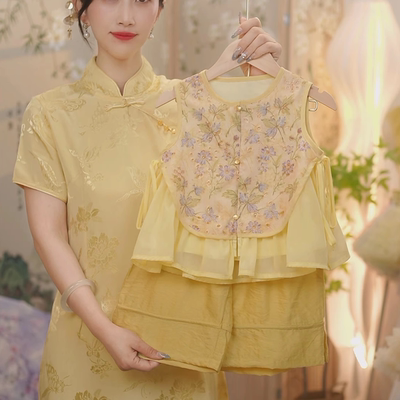 现货【金枝玉叶】SC413女童夏季新中式碎花2025新款国风裤子套装