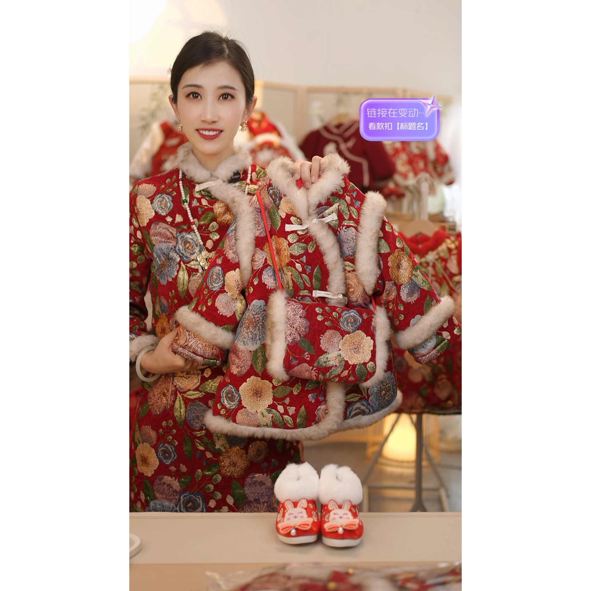 现货【牡丹花,不带项链】 AC427女童冬季国风加绒加厚汉服连衣裙