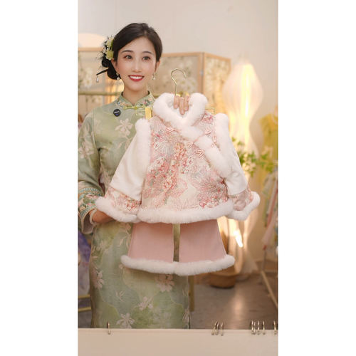 【桃花酿】SC616女童2025冬季行线加厚外套裤子套装拜年服