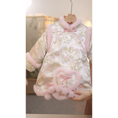 现货【水蜜桃.带包包】SC752女童冬季国风加绒夹棉加厚新中式旗袍