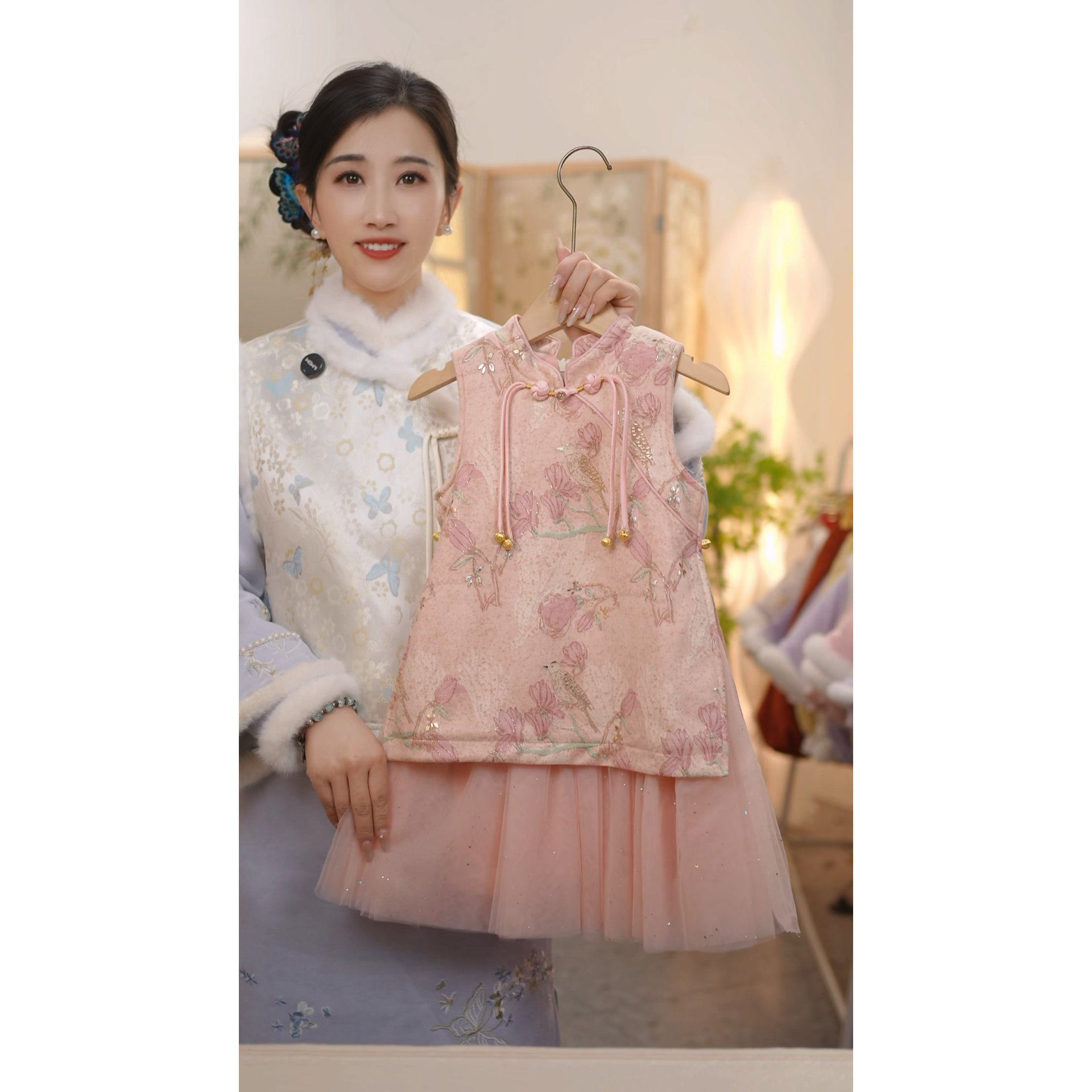 现货【夕颜SC843女童冬季国风加绒不夹棉新中式马甲旗袍裙拜年服,童装/婴儿装/亲子装,旗袍,淘宝优惠券,粉丝福利购,淘宝优惠卷