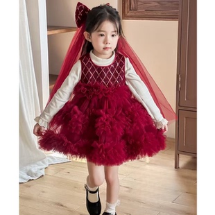 现货【红玫瑰】带蝴蝶结打底衫以实物图为主SC557女童秋季马甲裙