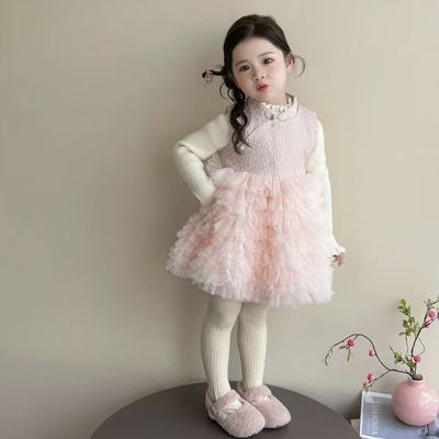 【甜心】SC769女童冬季国风加厚新中式加绒马甲旗袍裙拜年服