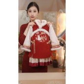 GF039女童冬季 现货 红鱼兔马面裙 加绒假两件裙子拜年服汉服