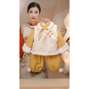 加绒套装 加厚女童男童冬季 GF025国风拜年服周岁 金鱼套装 现货