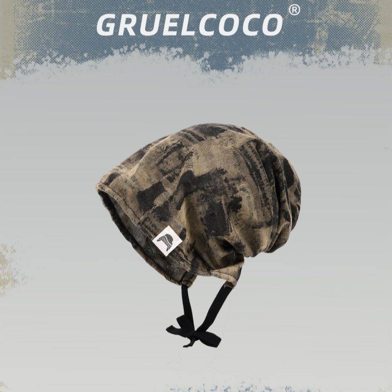 包头堆堆帽冷帽高级感扎染大头围女2025新款宽松保暖针织小众设计