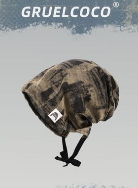 包头堆堆帽冷帽高级感扎染大头围女2025新款宽松保暖针织小众设计