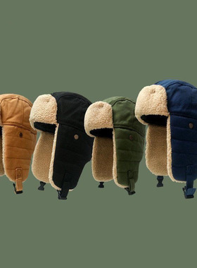 雷锋帽男女冬季韩版潮骑电动车护耳帽子东北保暖棉帽飞行员防寒帽