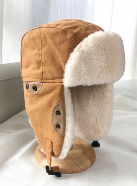 雷锋帽男冬季韩版潮骑电动车护耳帽子女东北滑雪棉帽飞行员冷库帽