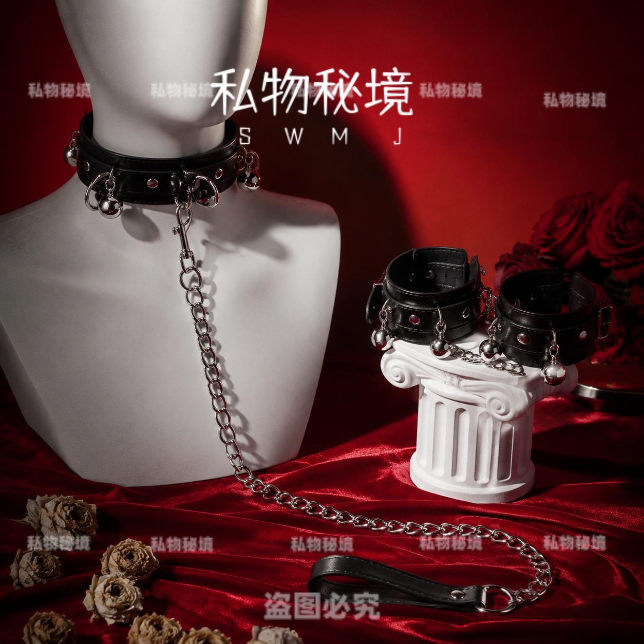 私物秘境带铃铛黑皮革项