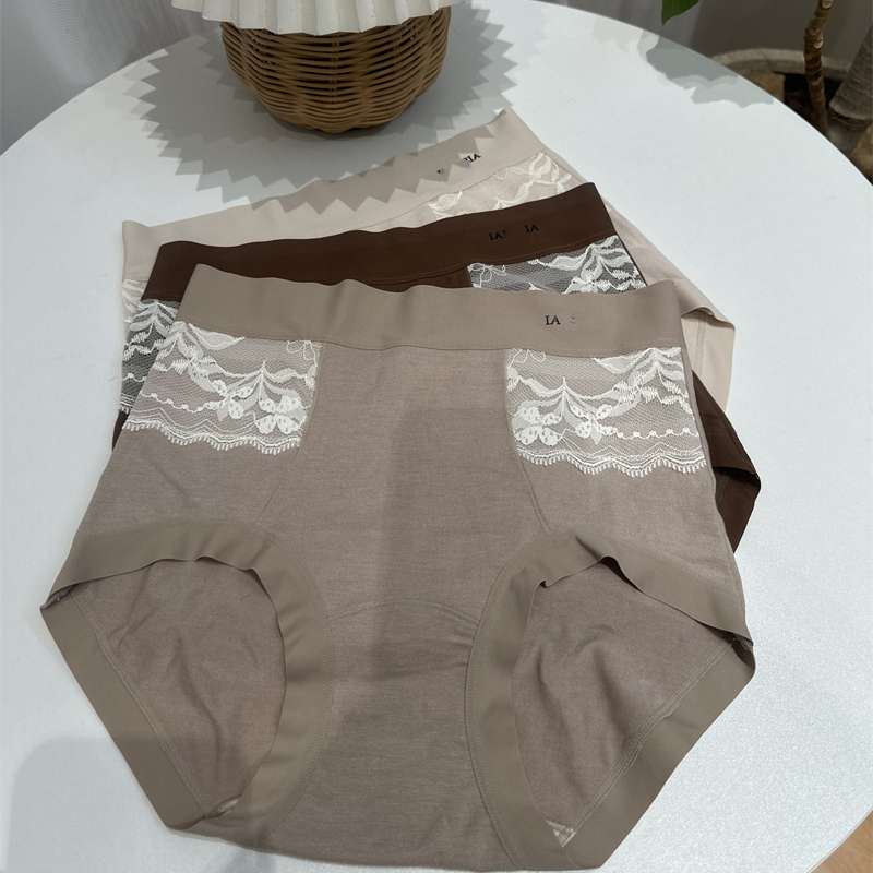 拼接蕾丝高腰暖宫磨毛女士内裤