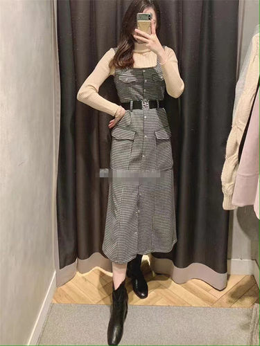 日系甜美格纹纯色连衣裙redy纯尾