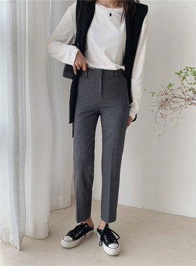 经典通勤 TH21早秋新款气质直筒薄款羊毛西装裤烟管裤子女