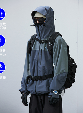 roaringwild a arch 咆哮野兽 深灰色 紫色拼接连帽防风衣