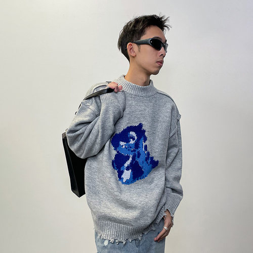 ROARINGWILD灰色小恐龙毛衣