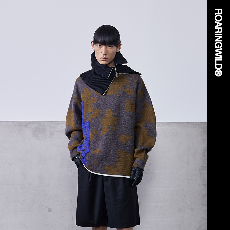 Roaringwild棕色斑驳提花毛衣