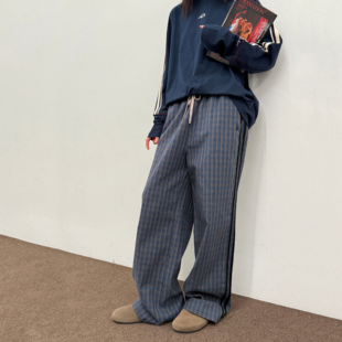 咆哮野兽 arch 蓝色格纹休闲裤 男宽松美式 roaringwild 抽绳长裤