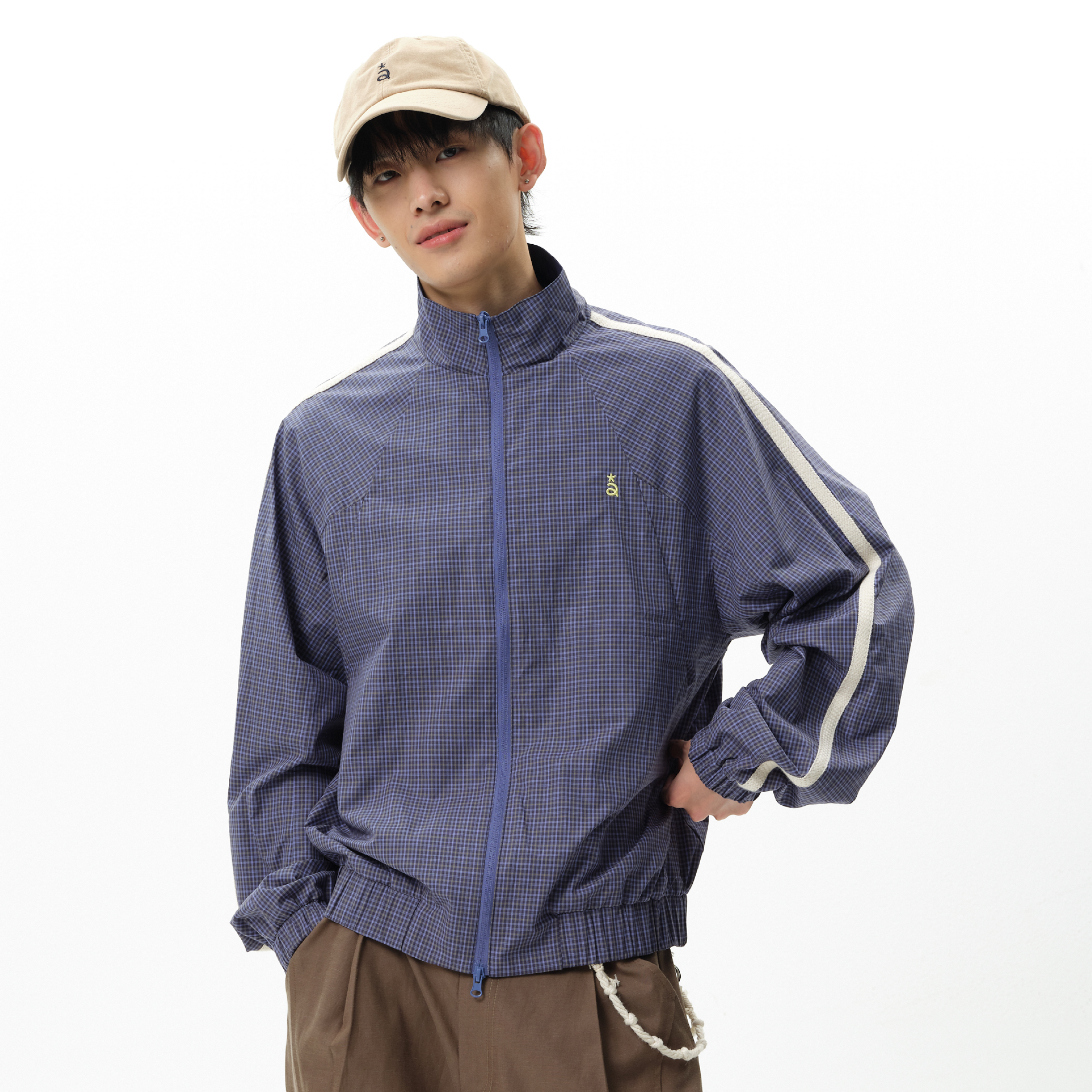 roaringwild立领秋冬格纹夹克