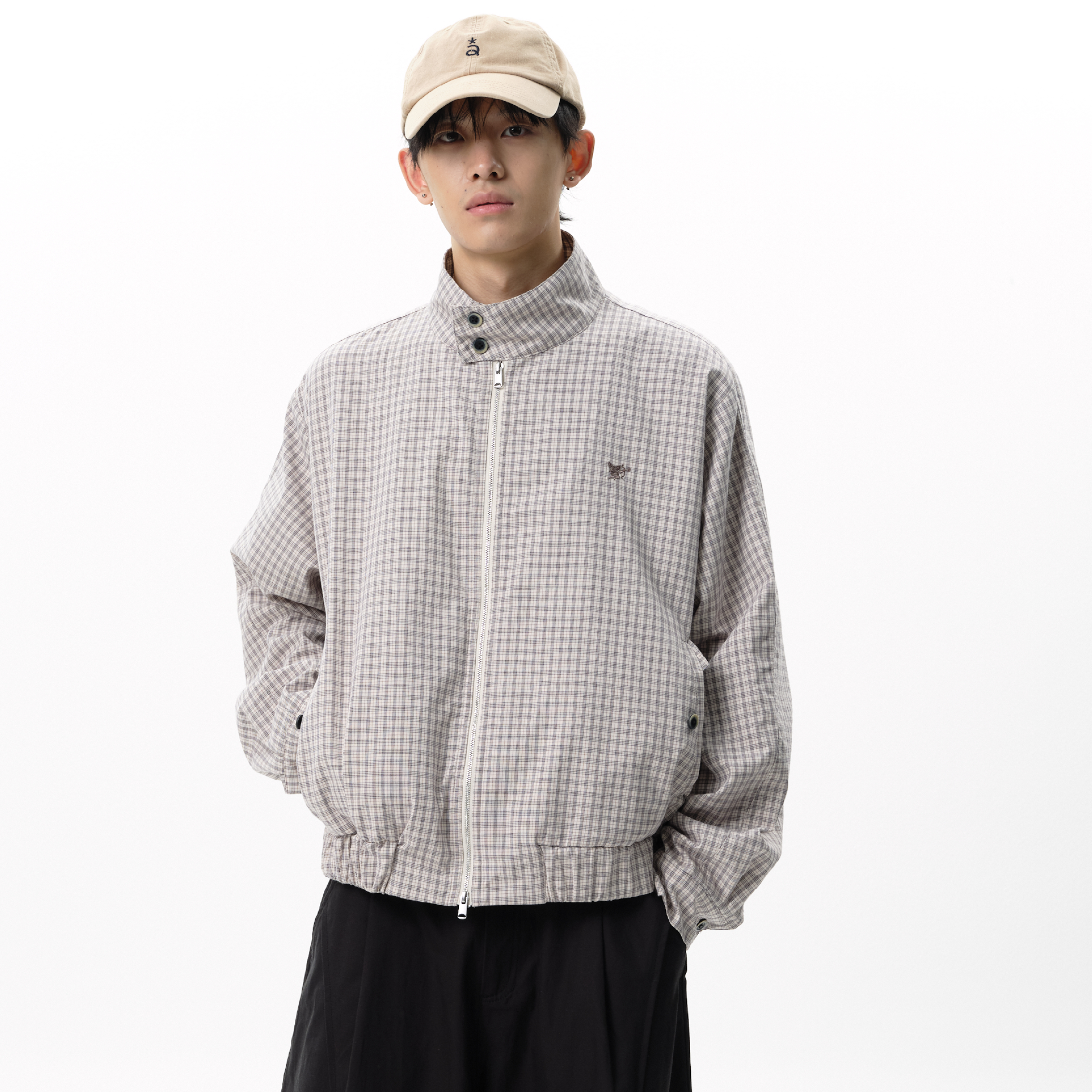 roaringwild立领格纹哈林顿夹克