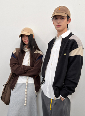 roaringwild a arch 咆哮野兽 黑色拼接情侣装外套美式开衫毛衣男